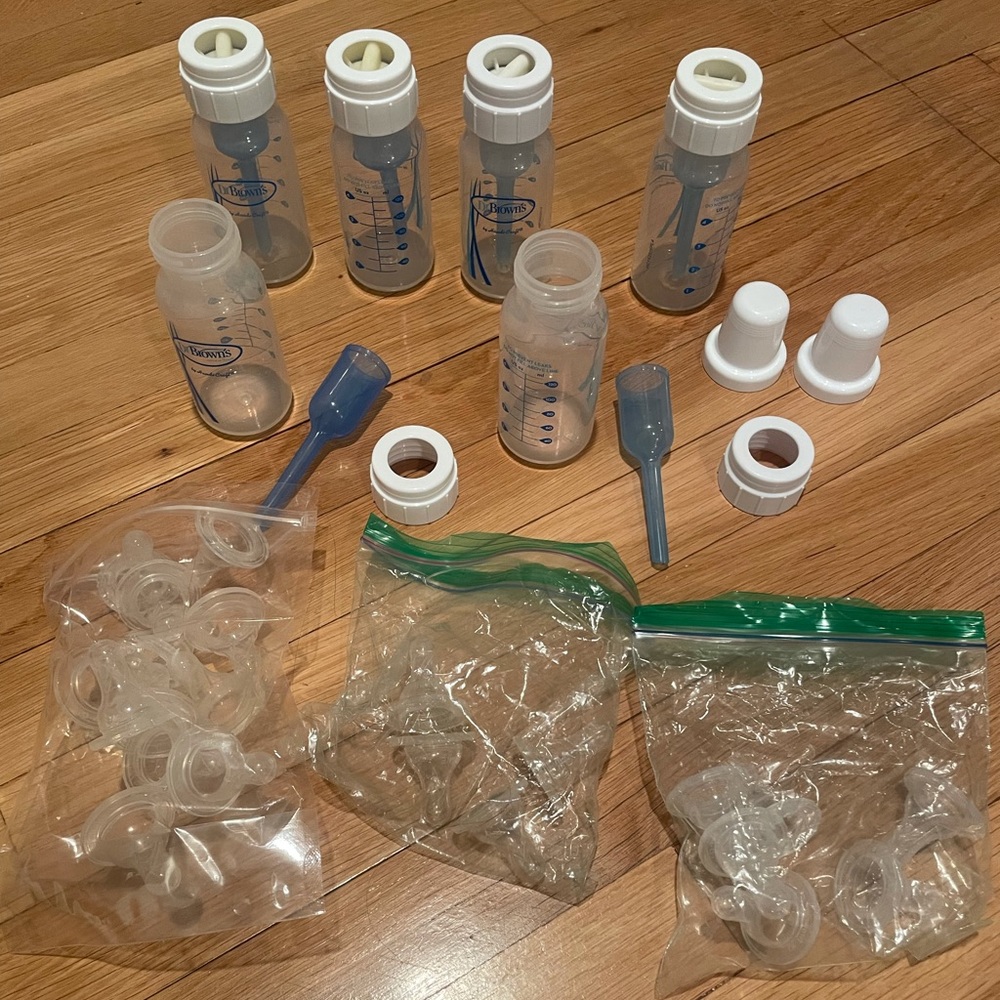 6: 4 oz Dr Brown bottles and parts